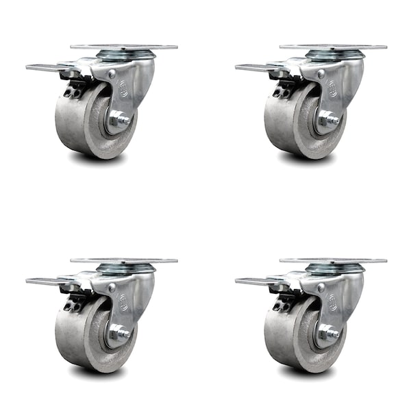 Service Caster 3 Inch Semi Steel Swivel Top Plate Caster Set with Total Lock Brake SCC SCC-TTL20S315-SSR-4 - main